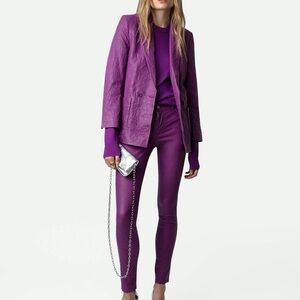 Zadig & Voltaire Bold Purple Lambskin Leather Pants SZ 34/xs